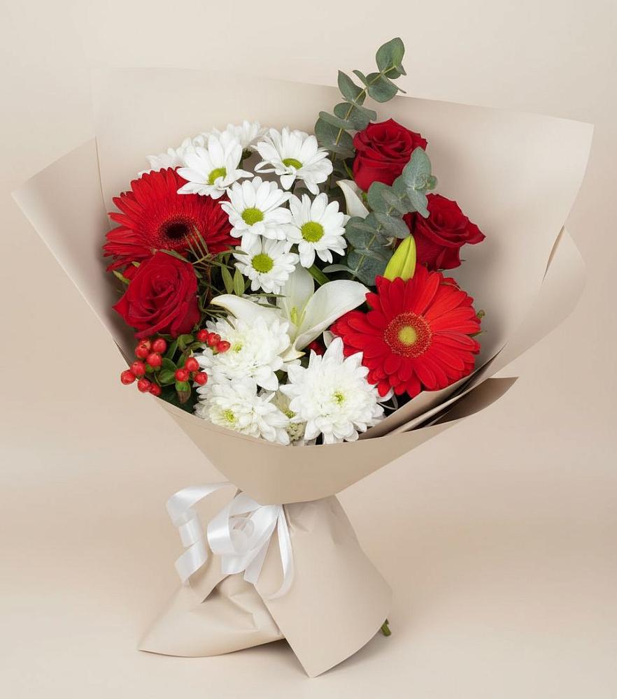 Букет цветов из: Розы, Хризантемы, Герберы и Лилии в Сретенске
