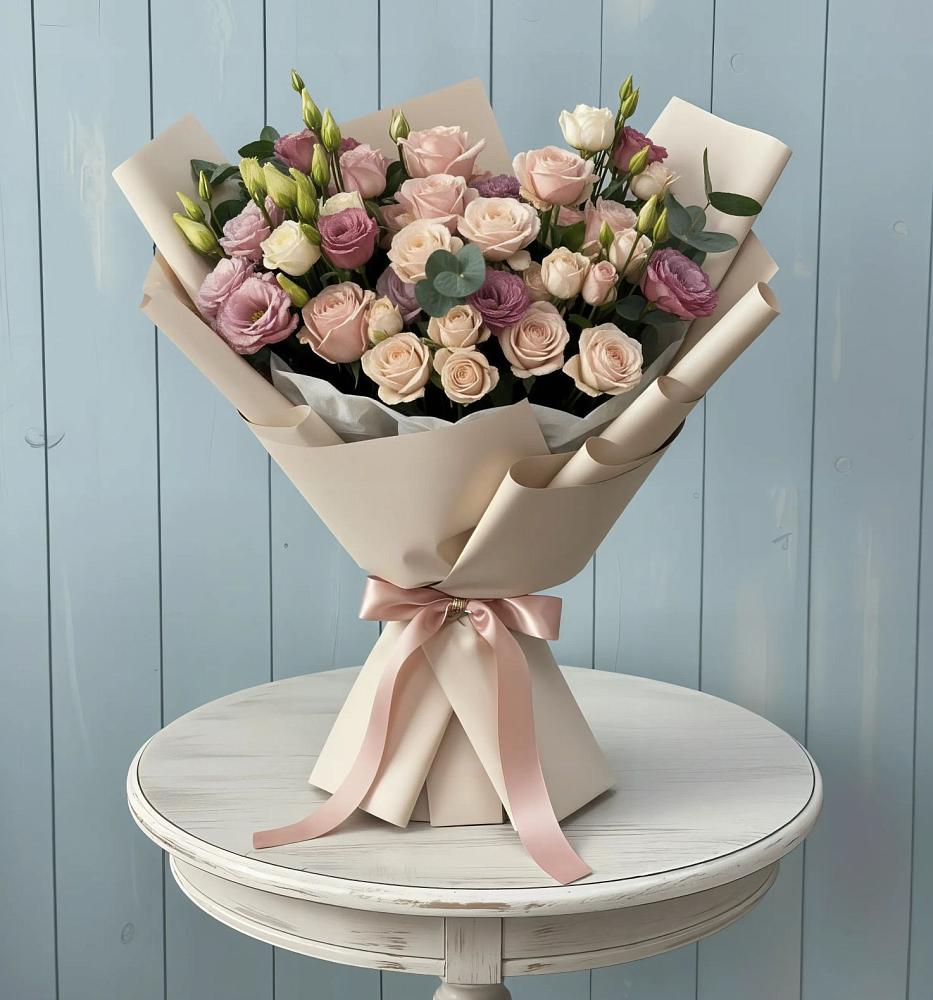 Букет цветов из: Розы и Лизиантусы в Сретенске