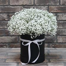 Цветочная композиция из Гипсофила в шляпной коробке в Сретенске